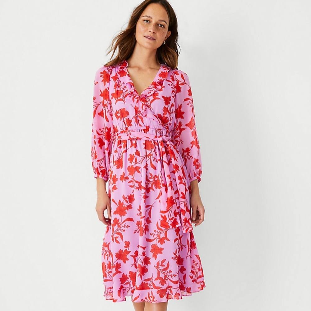 Ann Taylor Floral Ruffle Midi Dress